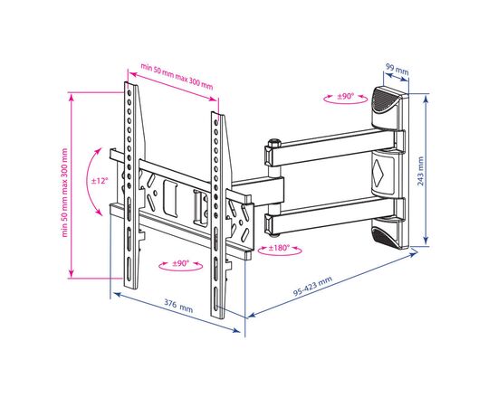  Кронштейн Kromax PIXIS-XS черный 22"-55" макс.30кг поворотно-выдвижной и наклонный 